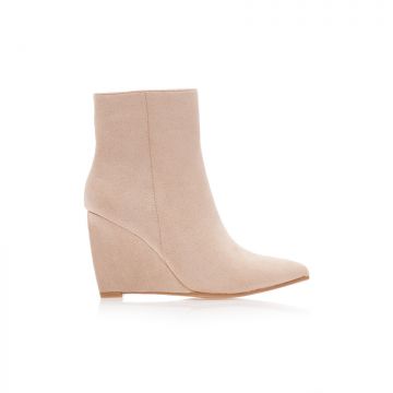 Botine Bej piele întoarsă cu toc special vârf ascuțit