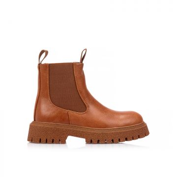 Botine Camel imitație de piele cu bandă elastică
