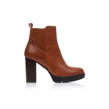 Botine Camel imitație de piele cu bandă elastică și fiapa