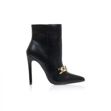 Botine Negre Imitație Piele cu lanț decorativ vârf ascuțit