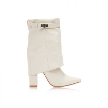 Botine Bej imitație de piele cu design de căpută pliabilă