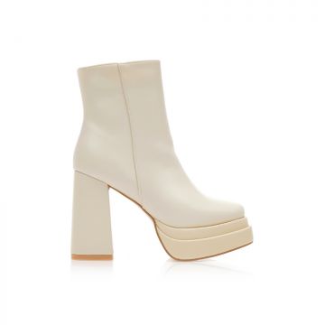 Botine Bej imitație de piele cu fiapa