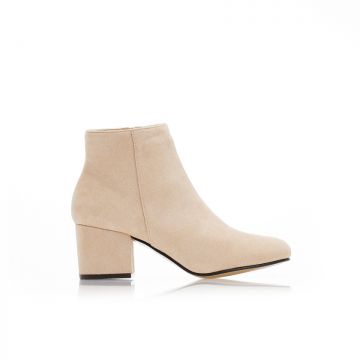 Botine Bej piele întoarsă cu fermoar