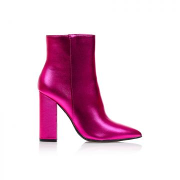 Botine Fucshia imitație de piele vârf ascuțit cu fermoar