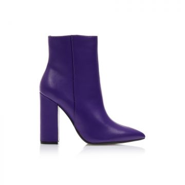 Botine Mov imitație de piele vârf ascuțit cu fermoar
