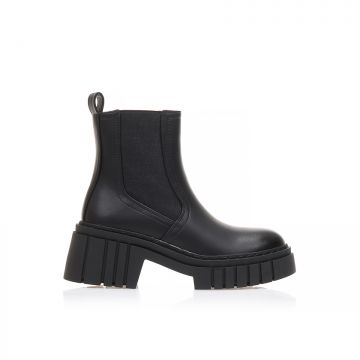 Botine Negre imitație de piele cu bandă elastică