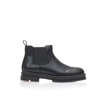 Botine Negre imitație de piele cu bandă elastică pe lateral și vârf pătrat