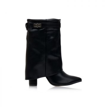 Botine Negre imitație de piele cu design de căpută pliabilă