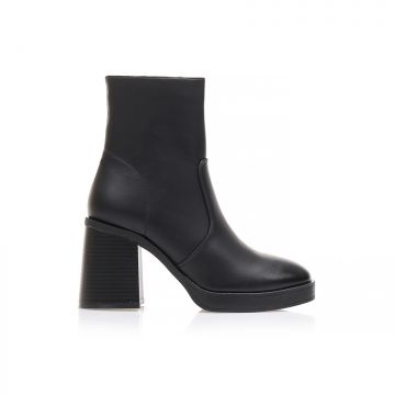 Botine Negre imitație de piele cu fiapa și fermoar