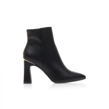 Botine Negre imitație de piele vârf ascuțit cu detaliu auriu pe toc