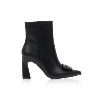 Botine Negre Imitație Piele cu cataramă decorativă vârf ascuțit