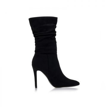 Botine Negre piele întoarsă cu pliuri vârf ascuțit