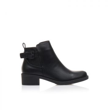 Botine Negru imitație de piele cu bandă elastică și baretă decorativă cu cataramă