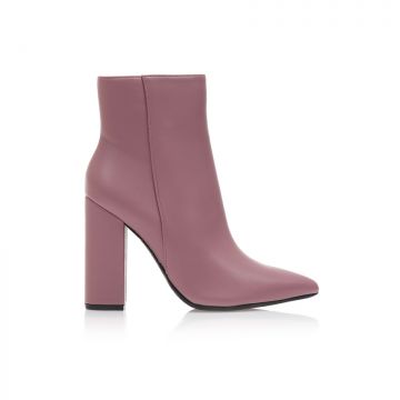 Botine Roz imitație de piele vârf ascuțit cu fermoar