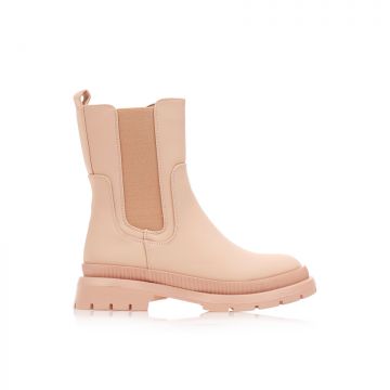 Botine Roz imitație piele cu bandă elastică și fermoar