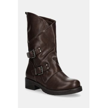 Answear Lab botine femei, culoarea maro, cu toc plat