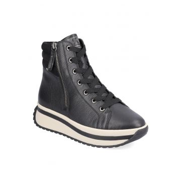 Botine de dama -  Piele - Revolution - cu sireturi cu fermoar dublu - Alb/Negru - Marimea