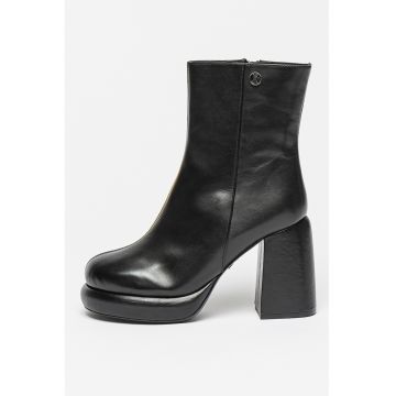 Botine de piele cu toc masiv