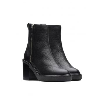 Botine cu toc dama -  piele naturala - negru