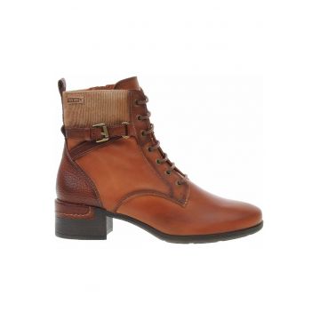 Botine dama cu toc masiv -  Piele naturala/Material textil - 4.5 - Maro