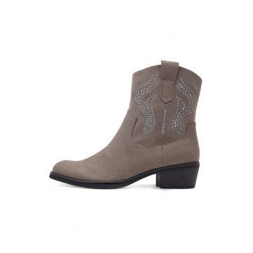 Botine cowboy cu fermoar si strasuri