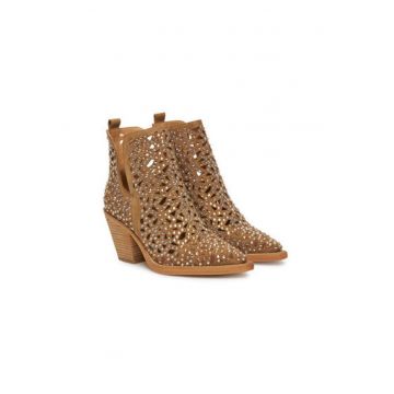 Botine dama  V250132 - Piele naturala - Bej