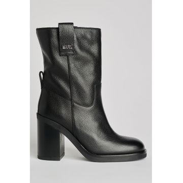 Botine de piele cu toc masiv
