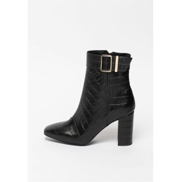 Botine de piele cu varf patrat si design piele de crocodil