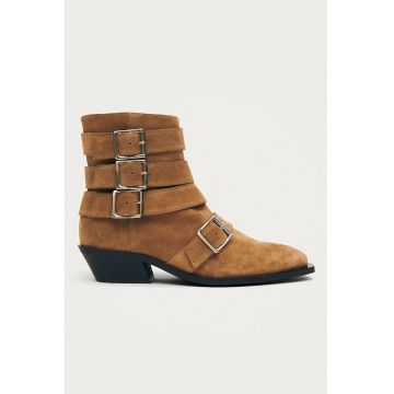 Botine din piele intoarsa cu toc cuban Eras
