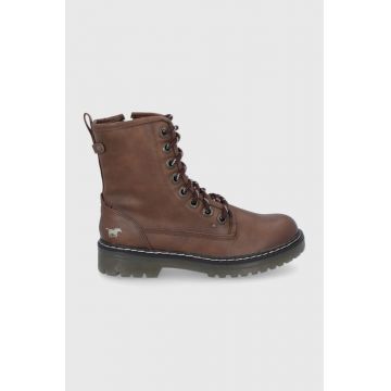 Mustang Botine femei, culoarea maro, cu toc plat, izolare usoara