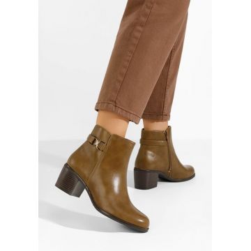 Botine cu toc gros Natalina kaki
