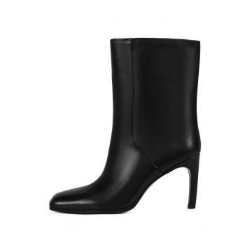 Botine din piele cu toc patrat