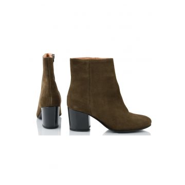 Botine din piele intoarsa cu toc gros -