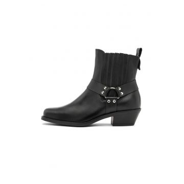 Botine pull-on din piele cu toc cubanez