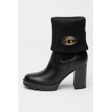 Botine de piele ecologica cu garnituri tricotate