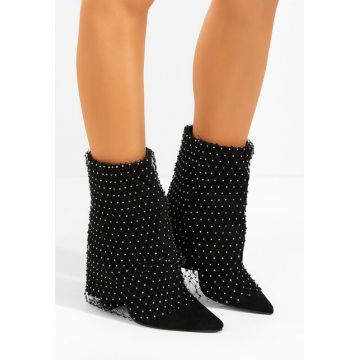 Botine cu toc gros Almaria negre