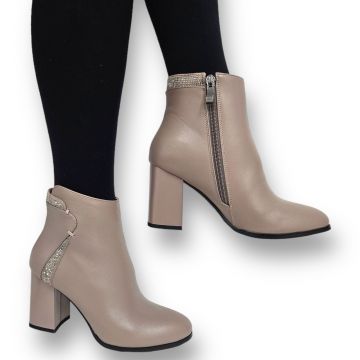 Botine DAMA din PIELE Ecologica cu FERMOAR si Catarama CRL0931 CULOARE: Khaki