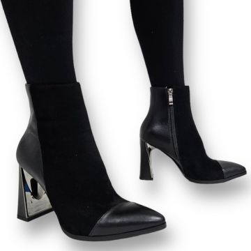 Botine DAMA din PIELE Ecologica cu FERMOAR SI TOC SPECIAL CRL0933 CULOARE: Negru