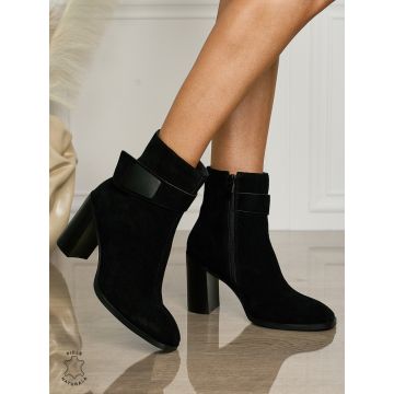 Botine DAMA din PIELE NATURALA CU TOC GROS CRL1504 Negru Suede