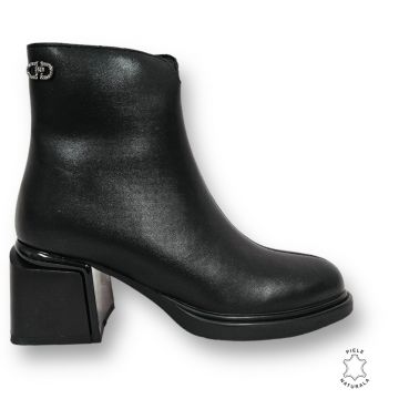 Botine DAMA din PIELE NATURALA CU TOC GROS Negru CRL0905