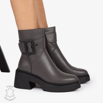 Botine Dama Piele Naturala cu Catarama, Design Modern și Confortabil CRL1242 Gri