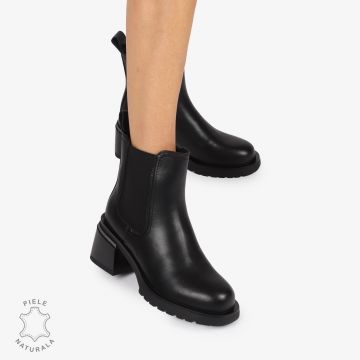 Botine DAMA PIELE Naturala CU DETALIU METALIC SI Talpa Aderenta CRL1237 NEGRU