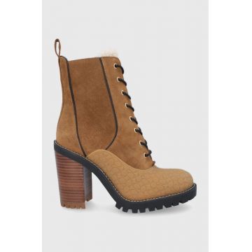 Coach Botine femei, culoarea maro, cu toc drept Coach Botine femei, culoarea maro, cu toc drept